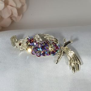 Gold & Rhinestone Cockatoo Vintage 1950 Brooch